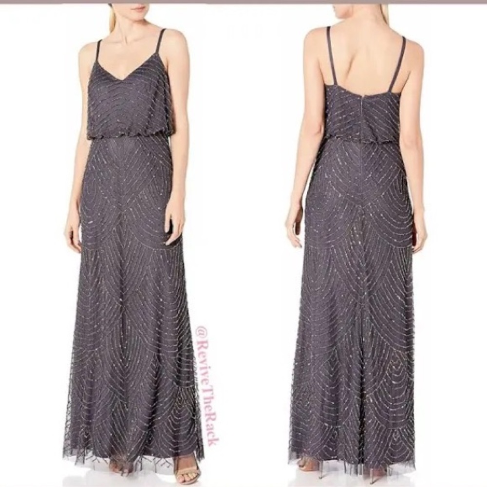 Adrianna Papel beaded art deco gown- dark gray- size 14